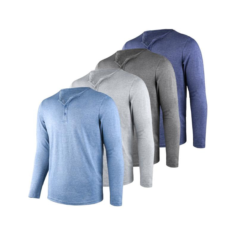 Liloak Men's Long Sleeve Henley T-Shirts 4-Pack, Multi-Color Breathable Tees with 3 Buttons