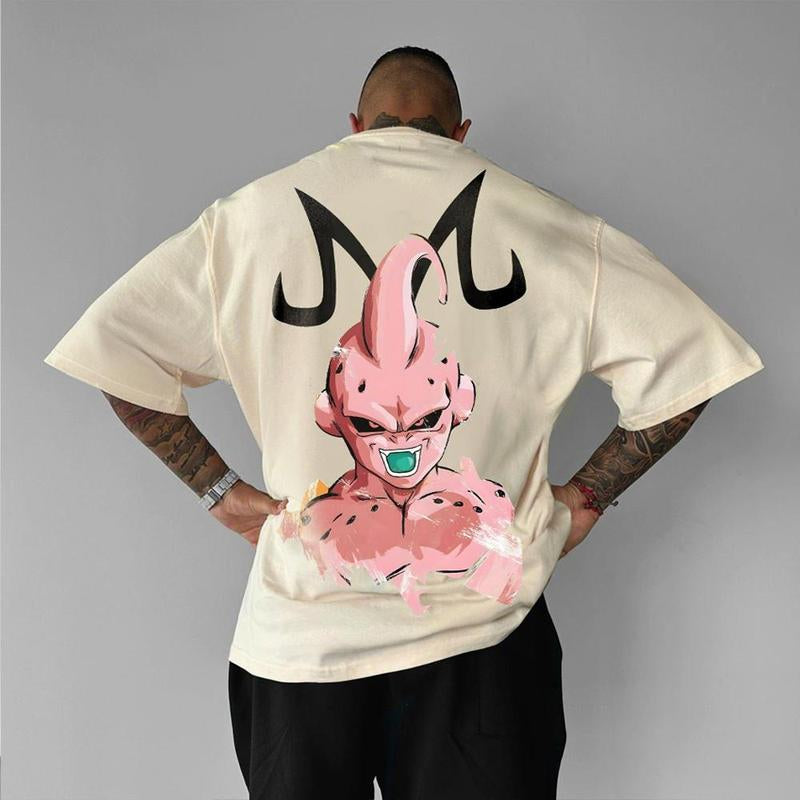 Retro Unisex 80S 90S Dragon Ball DBZ Majin Kid Buu Oversized Streetwear Singlet Muscle Cotton Outfits Men Summer Graphic T-Shirts Men'S Graphic Tees Fits Vacation Outfits Anime Gifts Breathable