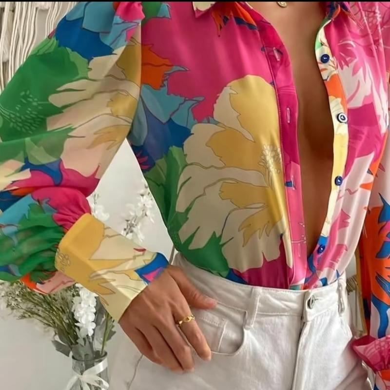 Mecha Shirts Button down Printed Lantern Long Sleeve Blouse Fashion Causal Tops 2025