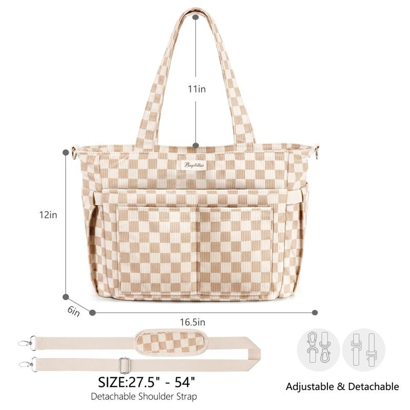 Bagstellar Women's Corduroy Tote Bag - 15.6 Inch Laptop Work Tote with Large Cup Holder, Durable Zipper Casual Purse for School, College, Travel, and Gym