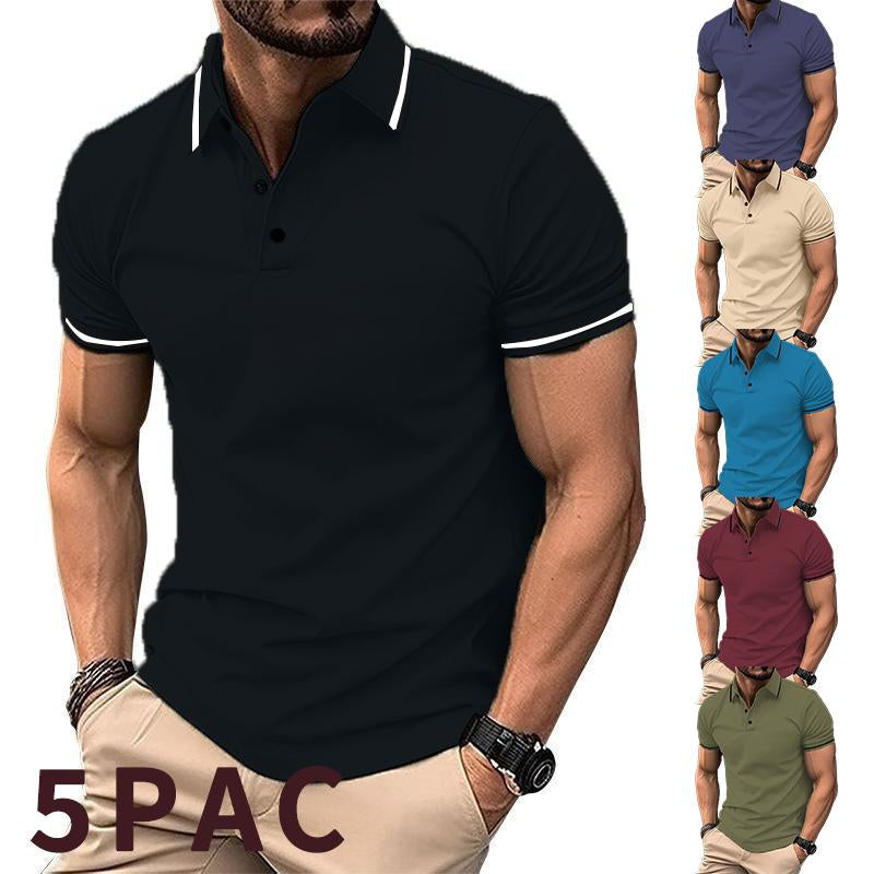 5 Pcs Men's Premium Comfort Polo Shirt Regular Fit Casual Fashion Short Sleeve Polo Collar Shirt Top Polo Shirts for Men Fall Tops Mens Clothing Soft Breathable Stretch Fabric Cold Wash Friendly
