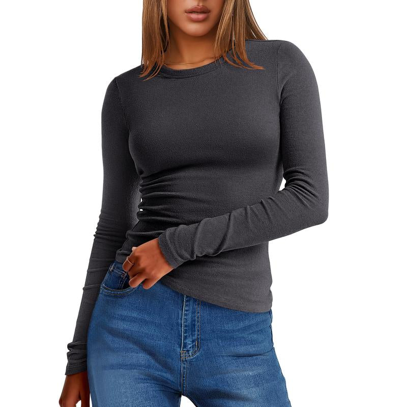 ANRABESS Women's Long Sleeve Thermal Crewneck Top - Slim Fit Casual Winter Undershirt for Fall 2025