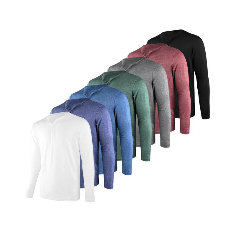 Liloak Men's Long Sleeve Henley T-Shirts 4-Pack, Multi-Color Breathable Tees with 3 Buttons
