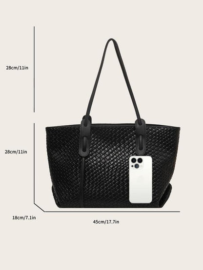 Women's Solid Color Rhombic Lattice Tote Bag - Stylish Large Capacity Shoulder Bag for Everyday Use and Versatile Commuting
