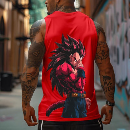 Urban Streetwear Retro Unisex Tank Top featuring Dragon Ball Z Goku - Oversized Cotton Muscle Tee for Men, Perfect for Summer Vacations and Anime Enthusiasts