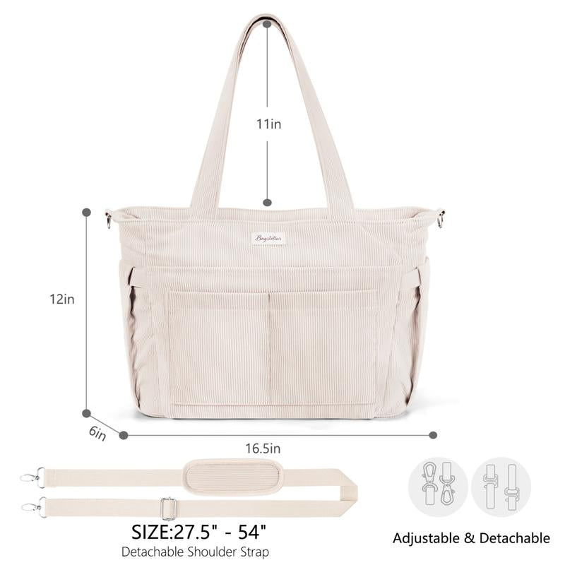 Bagstellar Women's Corduroy Tote Bag - 15.6 Inch Laptop Work Tote with Large Cup Holder, Durable Zipper Casual Purse for School, College, Travel, and Gym