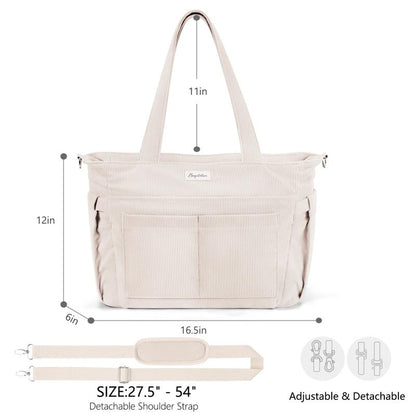 Bagstellar Women's Corduroy Tote Bag - 15.6 Inch Laptop Work Tote with Large Cup Holder, Durable Zipper Casual Purse for School, College, Travel, and Gym