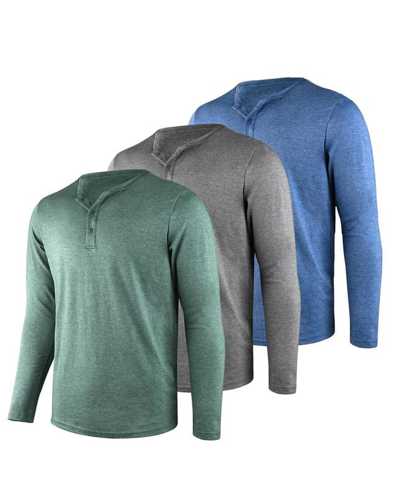 Liloak Men's Long Sleeve Henley T-Shirts 4-Pack, Multi-Color Breathable Tees with 3 Buttons