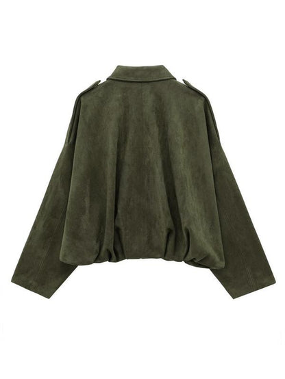 Women'S Faux Suede Bomber Jacket, Casual Oversized Fashion Outerwear, Trendy Street Style Y2K Top, Elegant Design, All Seasons Wearable