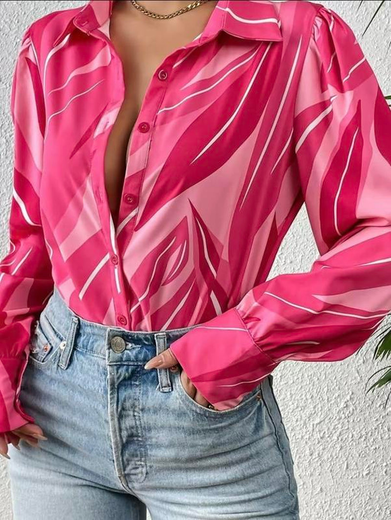 Mecha Shirts Button down Printed Lantern Long Sleeve Blouse Fashion Causal Tops 2025