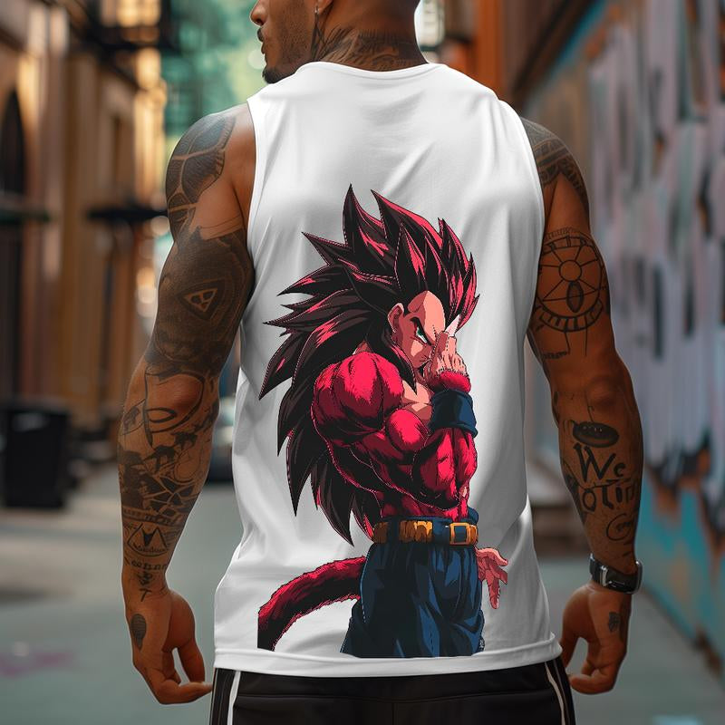 Urban Streetwear Retro Unisex Tank Top featuring Dragon Ball Z Goku - Oversized Cotton Muscle Tee for Men, Perfect for Summer Vacations and Anime Enthusiasts