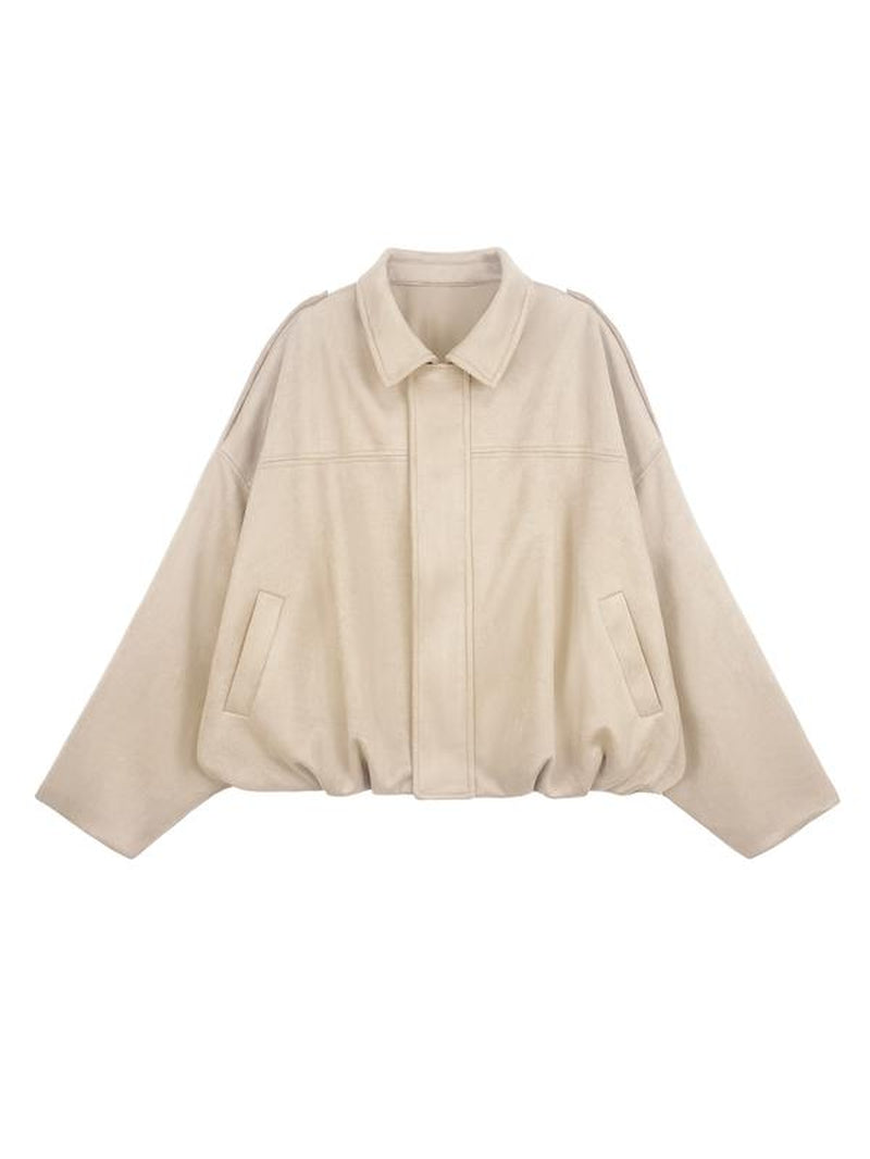 Women'S Faux Suede Bomber Jacket, Casual Oversized Fashion Outerwear, Trendy Street Style Y2K Top, Elegant Design, All Seasons Wearable