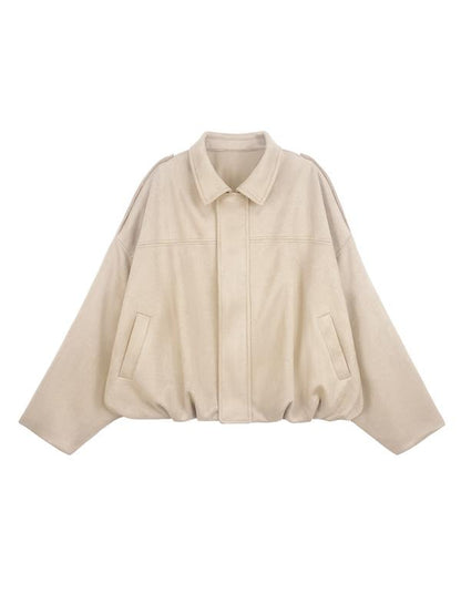 Women'S Faux Suede Bomber Jacket, Casual Oversized Fashion Outerwear, Trendy Street Style Y2K Top, Elegant Design, All Seasons Wearable