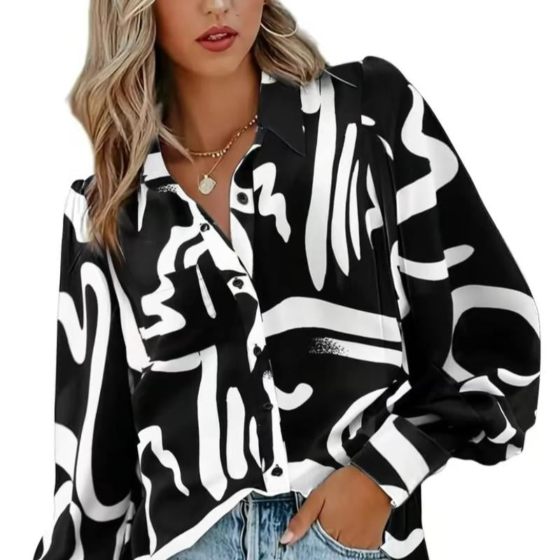 Mecha Shirts Button down Printed Lantern Long Sleeve Blouse Fashion Causal Tops 2025