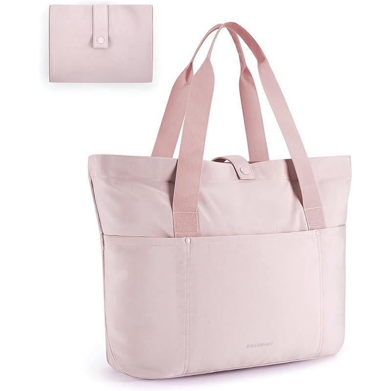 BAGSMART Tote Bag for Women, Foldable Tote Bag with Zipper Large Shoulder Bag Top Handle Handbag for Travel, Work Folding Canvas Day Carry on Fabric