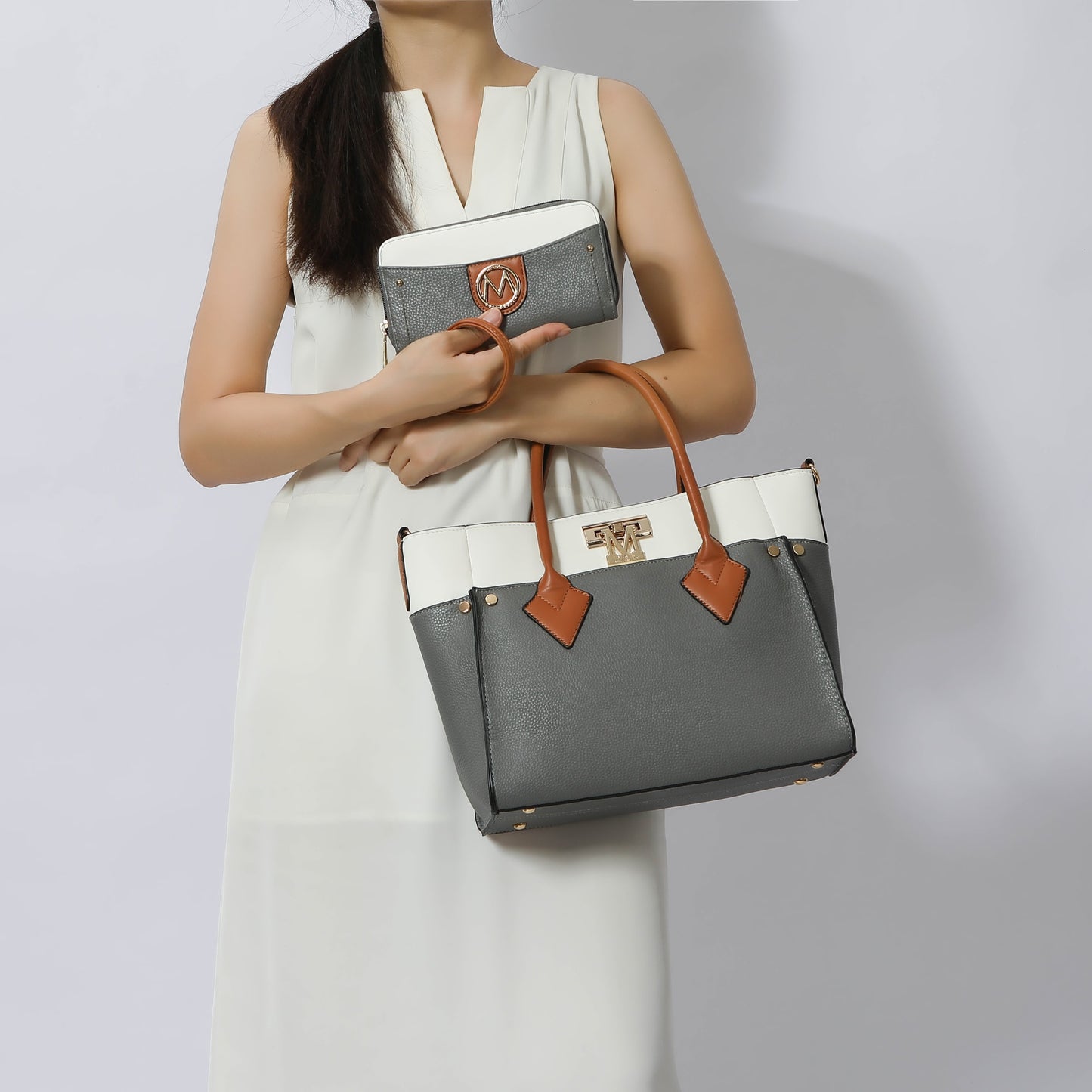 Brynlee Women's Tote Bag & Wristlet Wallet, Crossbody Purse Handbag 2 Pcs by Mia K - Navy