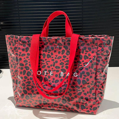 Women's Large Kraft Paper Tote Bag with PVC Letter Print - Clear Top Handle Hobo Handbag