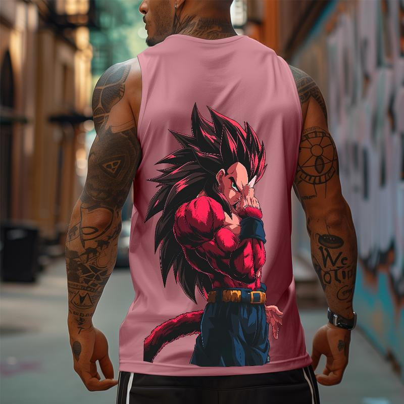 Urban Streetwear Retro Unisex Tank Top featuring Dragon Ball Z Goku - Oversized Cotton Muscle Tee for Men, Perfect for Summer Vacations and Anime Enthusiasts