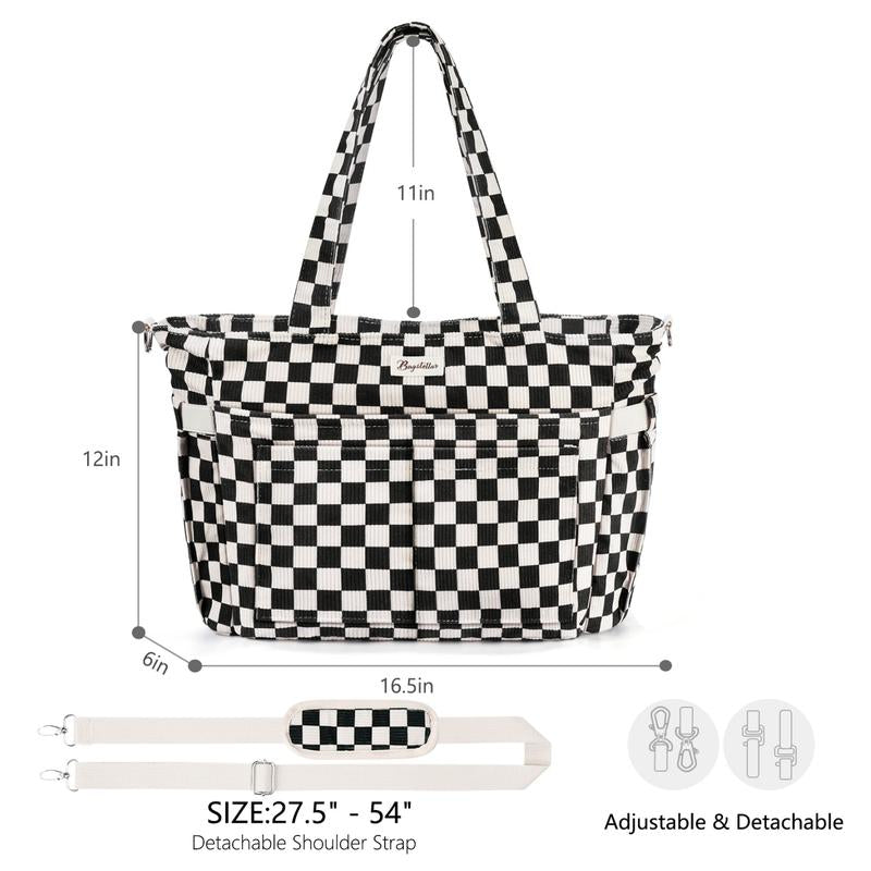 Bagstellar Women's Corduroy Tote Bag - 15.6 Inch Laptop Work Tote with Large Cup Holder, Durable Zipper Casual Purse for School, College, Travel, and Gym