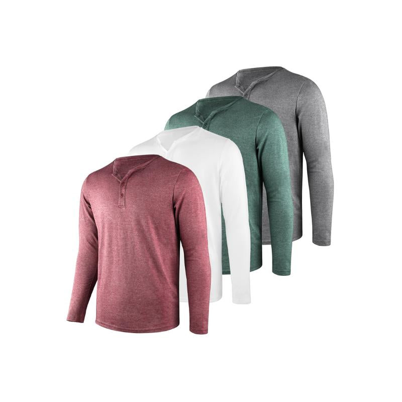 Liloak Men's Long Sleeve Henley T-Shirts 4-Pack, Multi-Color Breathable Tees with 3 Buttons