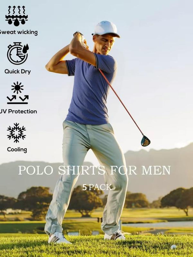 5 Pcs Men's Premium Comfort Polo Shirt Regular Fit Casual Fashion Short Sleeve Polo Collar Shirt Top Polo Shirts for Men Fall Tops Mens Clothing Soft Breathable Stretch Fabric Cold Wash Friendly