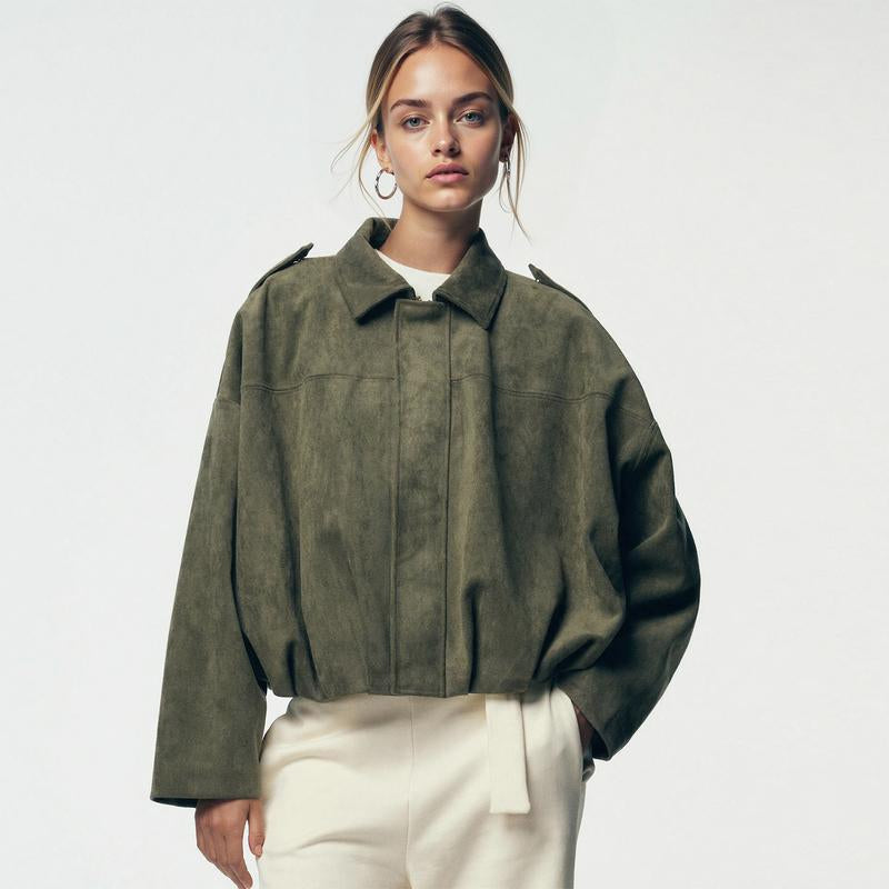 Chic Women's Winter Vintage Zipper Jacket - Cozy Collared Outerwear for Every Occasion