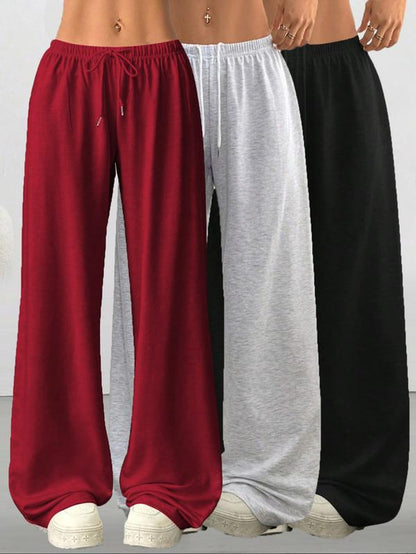 Women's Casual Loose-Fit Drawstring Pants, 3-Pack Plain Long Trousers, Comfortable Fabric Wide Leg Home Wear, Suitable for Spring Summer Fall Outdoor