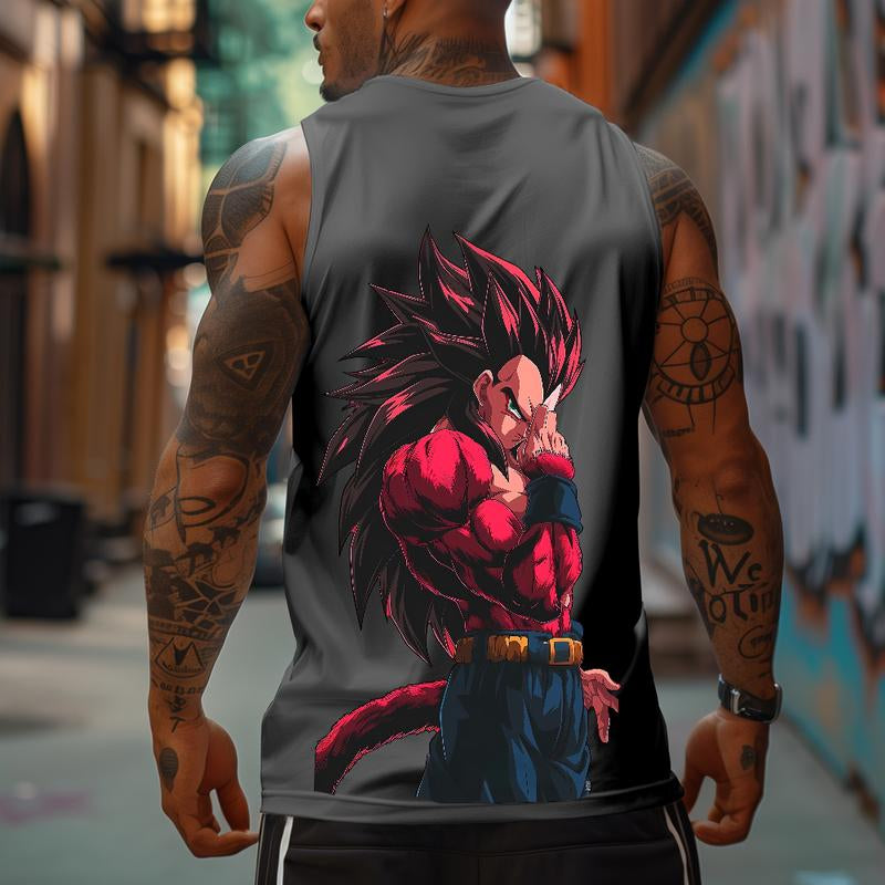 Urban Streetwear Retro Unisex Tank Top featuring Dragon Ball Z Goku - Oversized Cotton Muscle Tee for Men, Perfect for Summer Vacations and Anime Enthusiasts
