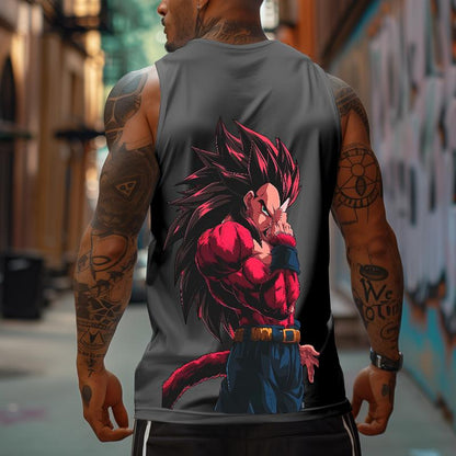Urban Streetwear Retro Unisex Tank Top featuring Dragon Ball Z Goku - Oversized Cotton Muscle Tee for Men, Perfect for Summer Vacations and Anime Enthusiasts
