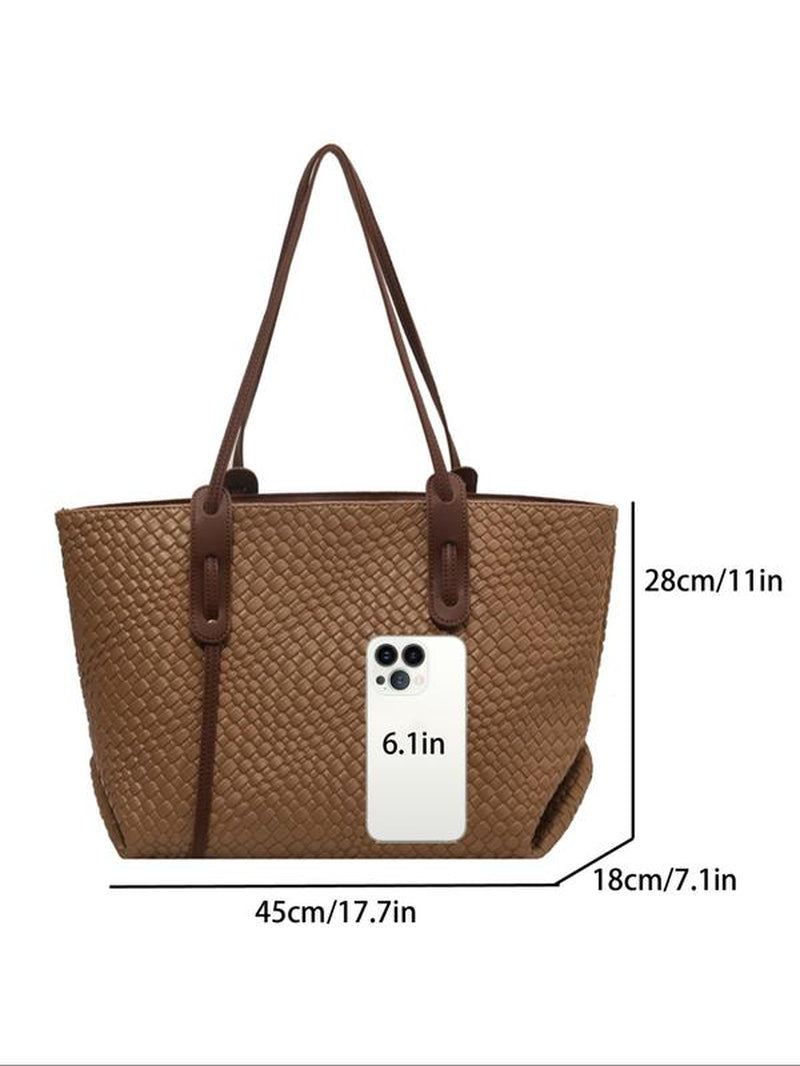 Women's Solid Color Rhombic Lattice Tote Bag - Stylish Large Capacity Shoulder Bag for Everyday Use and Versatile Commuting