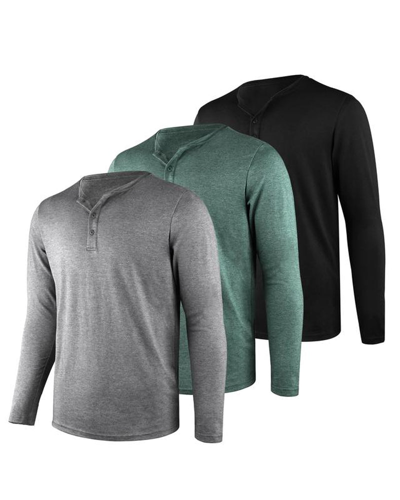 Liloak Men's Long Sleeve Henley T-Shirts 4-Pack, Multi-Color Breathable Tees with 3 Buttons