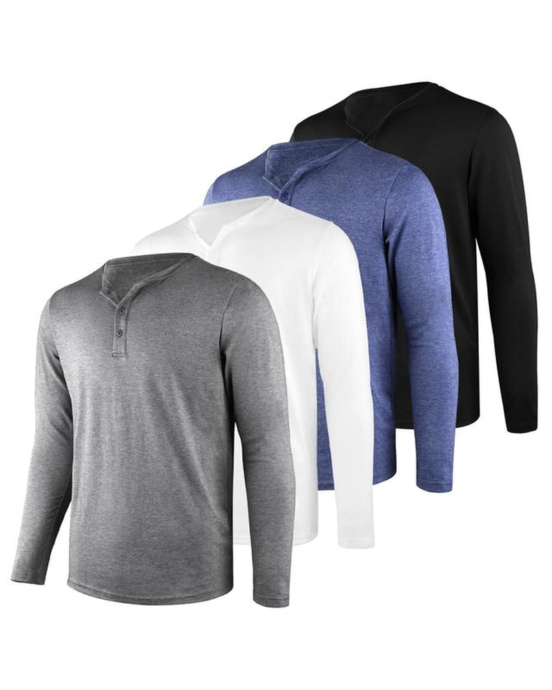 Liloak Men's Long Sleeve Henley T-Shirts 4-Pack, Multi-Color Breathable Tees with 3 Buttons