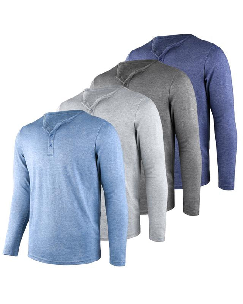 Liloak Men's Long Sleeve Henley T-Shirts 4-Pack, Multi-Color Breathable Tees with 3 Buttons