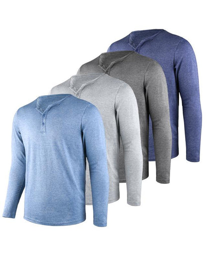 Liloak Men's Long Sleeve Henley T-Shirts 4-Pack, Multi-Color Breathable Tees with 3 Buttons