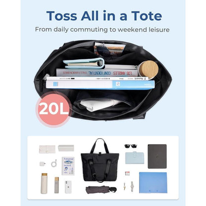 BAGSMART Tote Bag for Women, Foldable Tote Bag with Zipper Large Shoulder Bag Top Handle Handbag for Travel, Work Folding Canvas Day Carry on Fabric