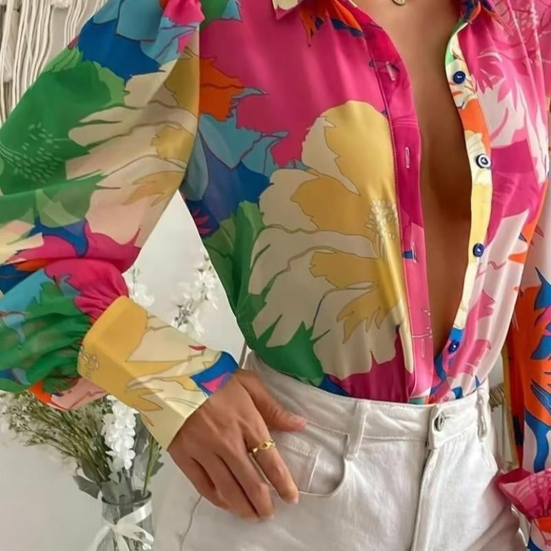 Mecha Shirts Button down Printed Lantern Long Sleeve Blouse Fashion Causal Tops 2025