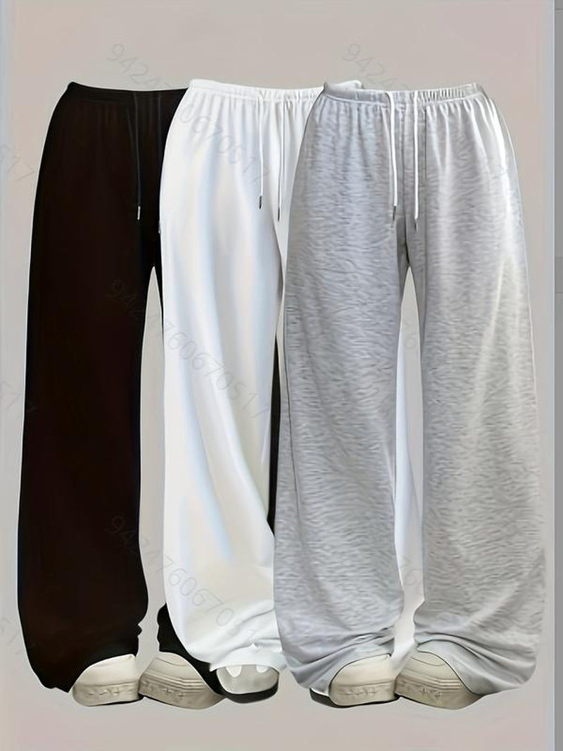 Women's Casual Loose-Fit Drawstring Pants, 3-Pack Plain Long Trousers, Comfortable Fabric Wide Leg Home Wear, Suitable for Spring Summer Fall Outdoor