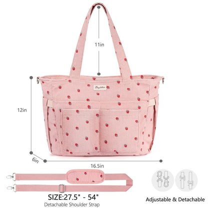 Bagstellar Women's Corduroy Tote Bag - 15.6 Inch Laptop Work Tote with Large Cup Holder, Durable Zipper Casual Purse for School, College, Travel, and Gym