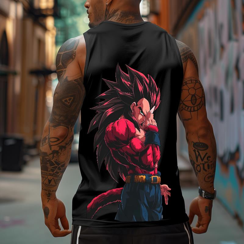 Urban Streetwear Retro Unisex Tank Top featuring Dragon Ball Z Goku - Oversized Cotton Muscle Tee for Men, Perfect for Summer Vacations and Anime Enthusiasts