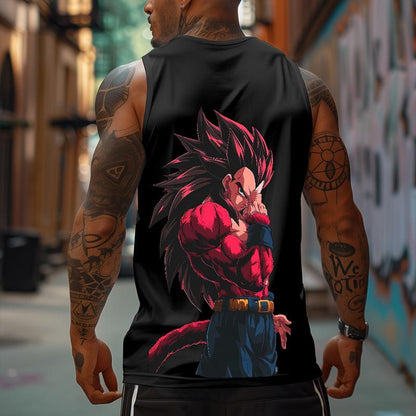 Urban Streetwear Retro Unisex Tank Top featuring Dragon Ball Z Goku - Oversized Cotton Muscle Tee for Men, Perfect for Summer Vacations and Anime Enthusiasts