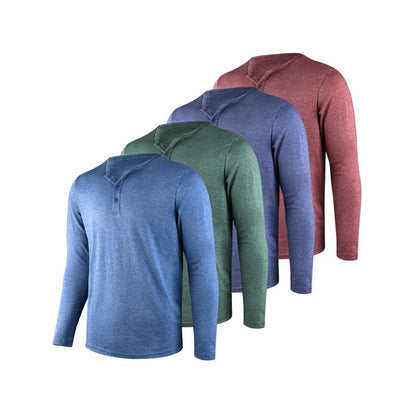 Liloak Men's Long Sleeve Henley T-Shirts 4-Pack, Multi-Color Breathable Tees with 3 Buttons