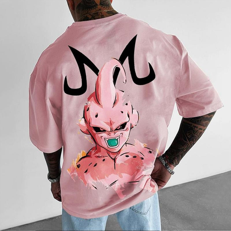 Retro Unisex 80S 90S Dragon Ball DBZ Majin Kid Buu Oversized Streetwear Singlet Muscle Cotton Outfits Men Summer Graphic T-Shirts Men'S Graphic Tees Fits Vacation Outfits Anime Gifts Breathable