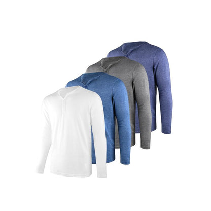 Liloak Men's Long Sleeve Henley T-Shirts 4-Pack, Multi-Color Breathable Tees with 3 Buttons