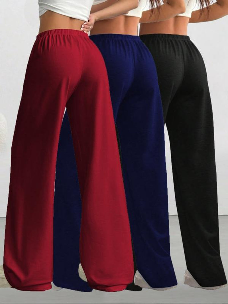 Women's Casual Loose-Fit Drawstring Pants, 3-Pack Plain Long Trousers, Comfortable Fabric Wide Leg Home Wear, Suitable for Spring Summer Fall Outdoor
