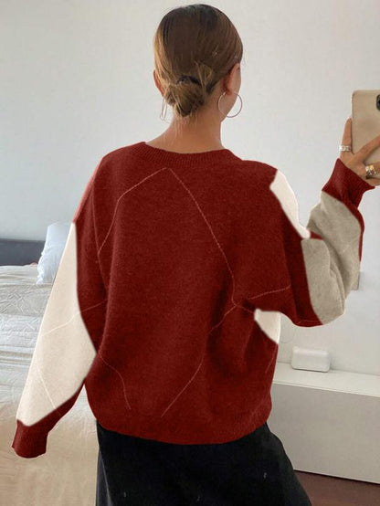 Women'S Plaid V Neck Long Sleeve Pullover Sweater, Autumn/Winter Loose Fit Colorblock Casual Fashion Cozy Cute Sweater Top， Women Fall Sweater, Winter Sweater for Women, Fall Clothes for Women