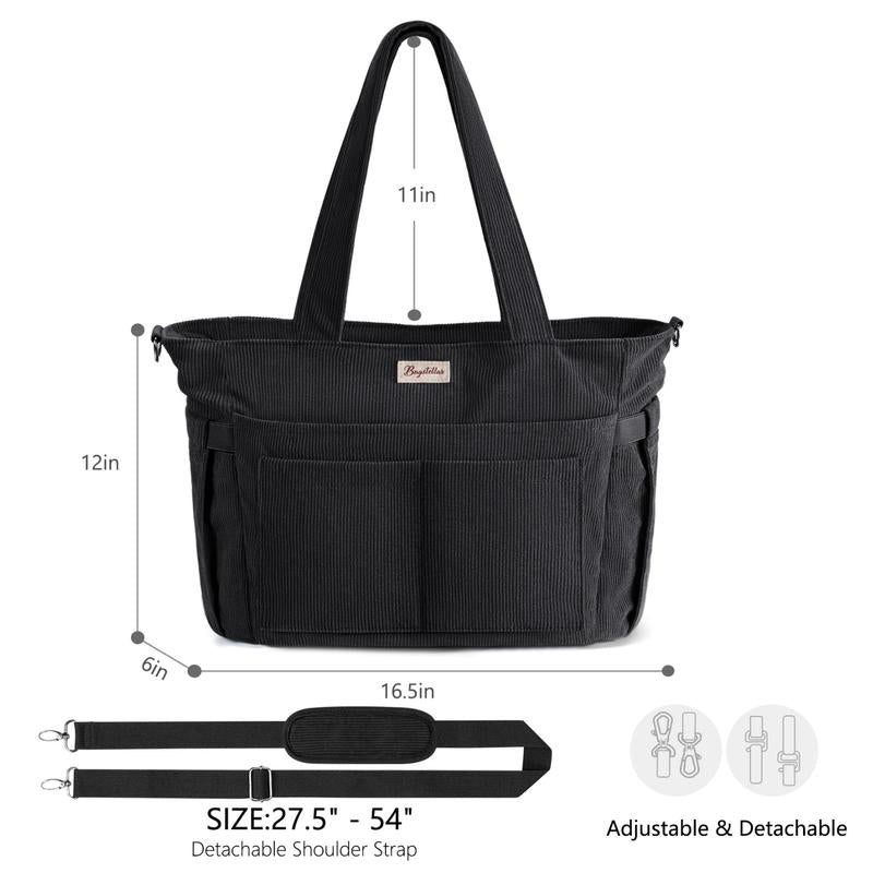 Bagstellar Women's Corduroy Tote Bag - 15.6 Inch Laptop Work Tote with Large Cup Holder, Durable Zipper Casual Purse for School, College, Travel, and Gym