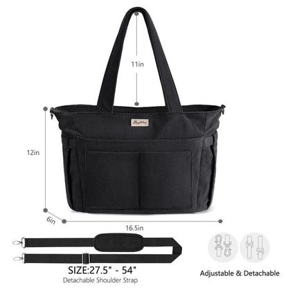 Bagstellar Women's Corduroy Tote Bag - 15.6 Inch Laptop Work Tote with Large Cup Holder, Durable Zipper Casual Purse for School, College, Travel, and Gym