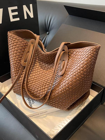 Women's Solid Color Rhombic Lattice Tote Bag - Stylish Large Capacity Shoulder Bag for Everyday Use and Versatile Commuting