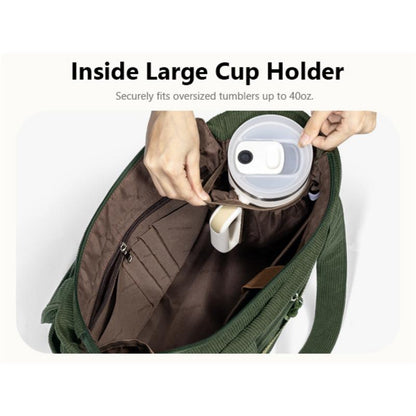 Bagstellar Women's Corduroy Tote Bag - 15.6 Inch Laptop Work Tote with Large Cup Holder, Durable Zipper Casual Purse for School, College, Travel, and Gym