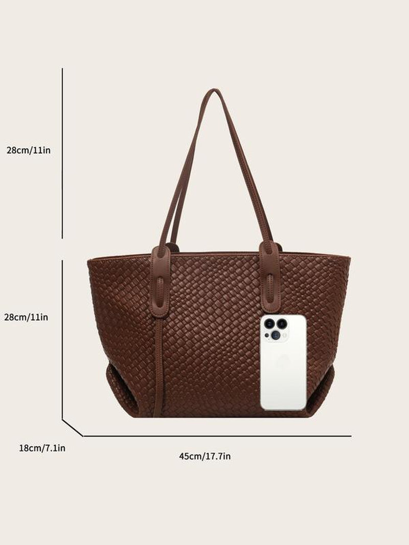 Women's Solid Color Rhombic Lattice Tote Bag - Stylish Large Capacity Shoulder Bag for Everyday Use and Versatile Commuting